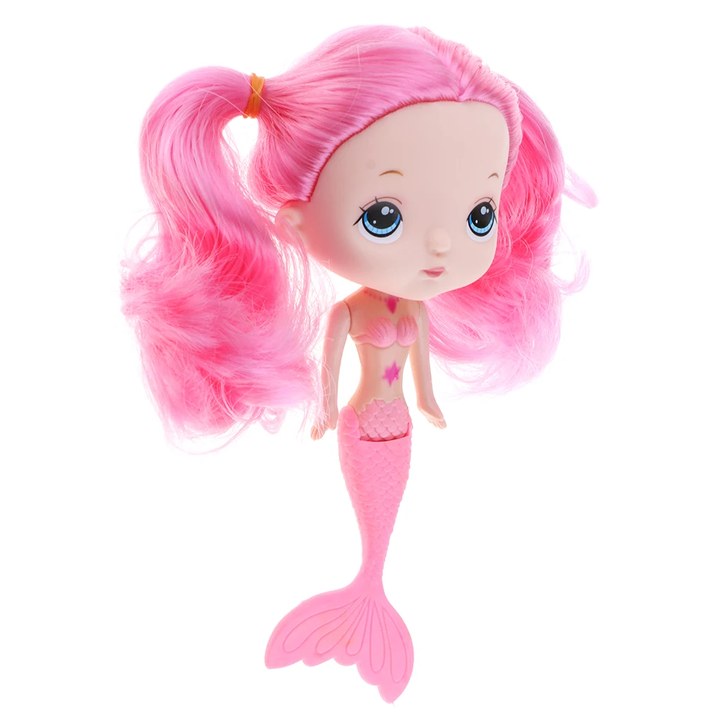 17cm Sweet Pink Tail Mermaid Princess Doll with Long Pink Ponytail Kids Changing Toy Gift