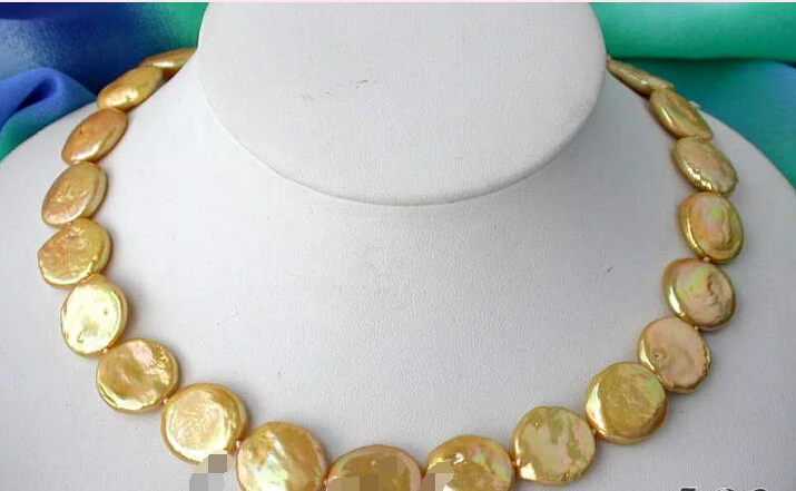 

Free shipping >>>>>Z2854 NICE 17" 14mm gold coin freshwater pearl necklace