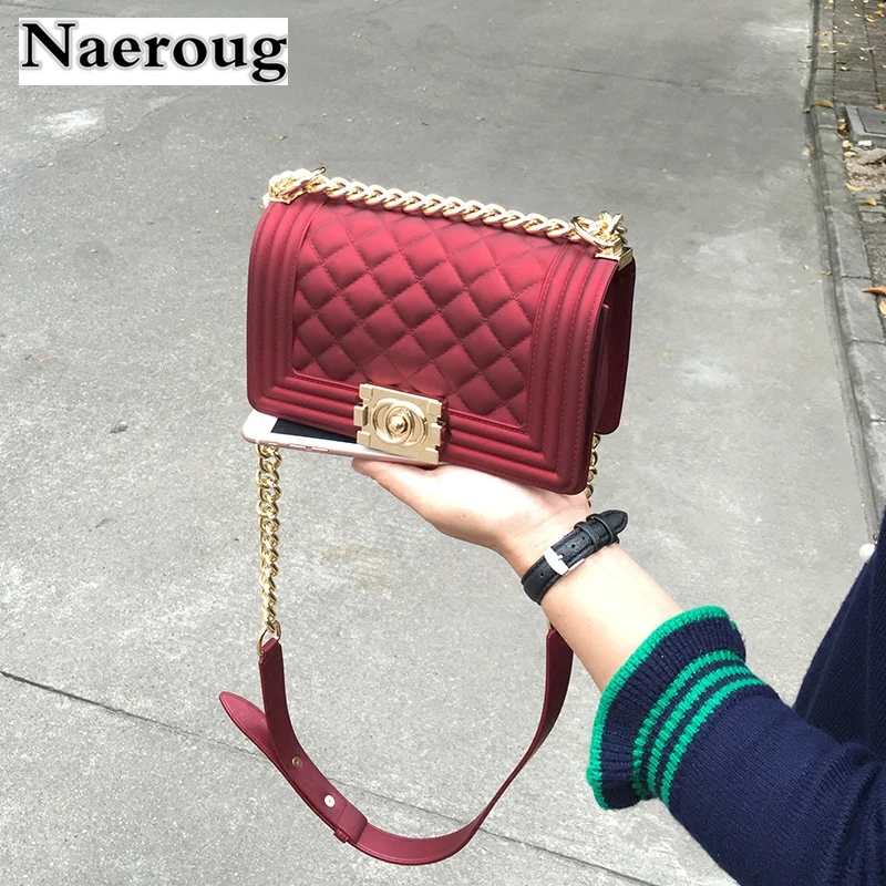 

Fashion Ladies High Quality PVC Jelly Bag Casual Diamond Lattice Chain Shoulder Crossbody Bags Famous Design Purse and Handbags