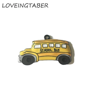 

Newest 49MM*23MM 10pcs/lot Cute All Enamel School Bus Pendants For Kids Jewelry Making