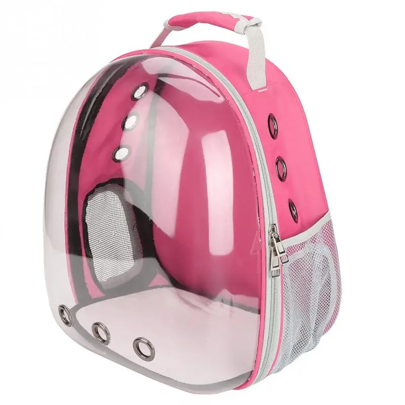 7 цветов дышащая маленькая переносная сумка для домашних животных портативный рюкзак для путешествий на открытом воздухе капсула для собак кошек прозрачная переносная клетка - Цвет: Pink