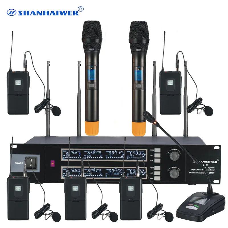 

Customized choiceable conference stage use UHF 8 CH wireless microphone System with handheld Desktop gooseneck tie clip mics