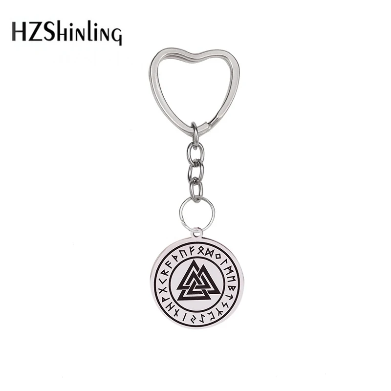 

2019 New Stainless Steel Triple Horns Of Odin Keychain Valknut Viking Silver Jewelry Round Fashion Amulet Keychain
