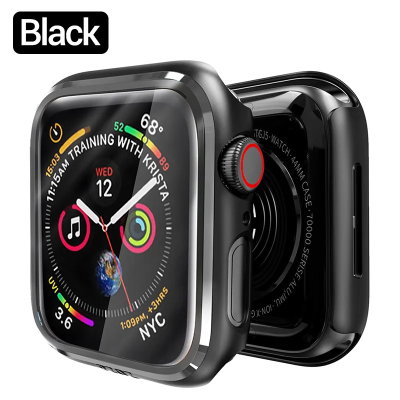 PZOZ для apple watch 4 5 Чехол для часов 40 мм 44 мм чехол для apple watch 1 2 3 защитный чехол 38 мм 42 мм Защитная пленка для экрана - Цвет: black