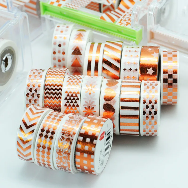NEW 10X 15mm gold foil washi tapes set for Christmas Print Craft scrapbook DIY Sticky Deco