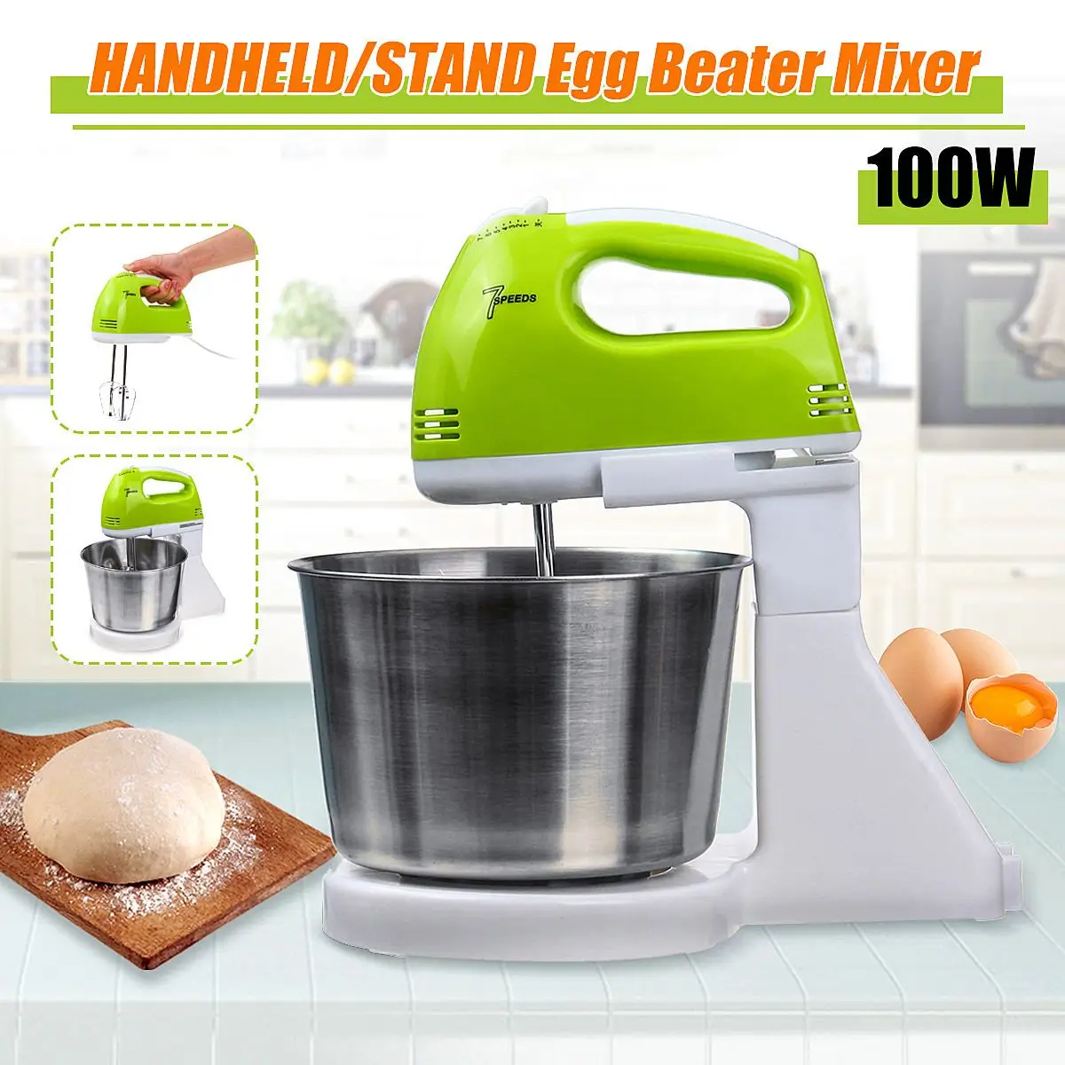 

Newest Handheld/Stand Electric Egg Beater 2-IN-1 220V 100W 7 Speed Whisk Mixer Machine Dough Maker Kitchen Cooking Baking Tools