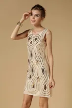 Europe Delicate Embroidery Bright Flower Sleeveless Sequined Dress KR3009