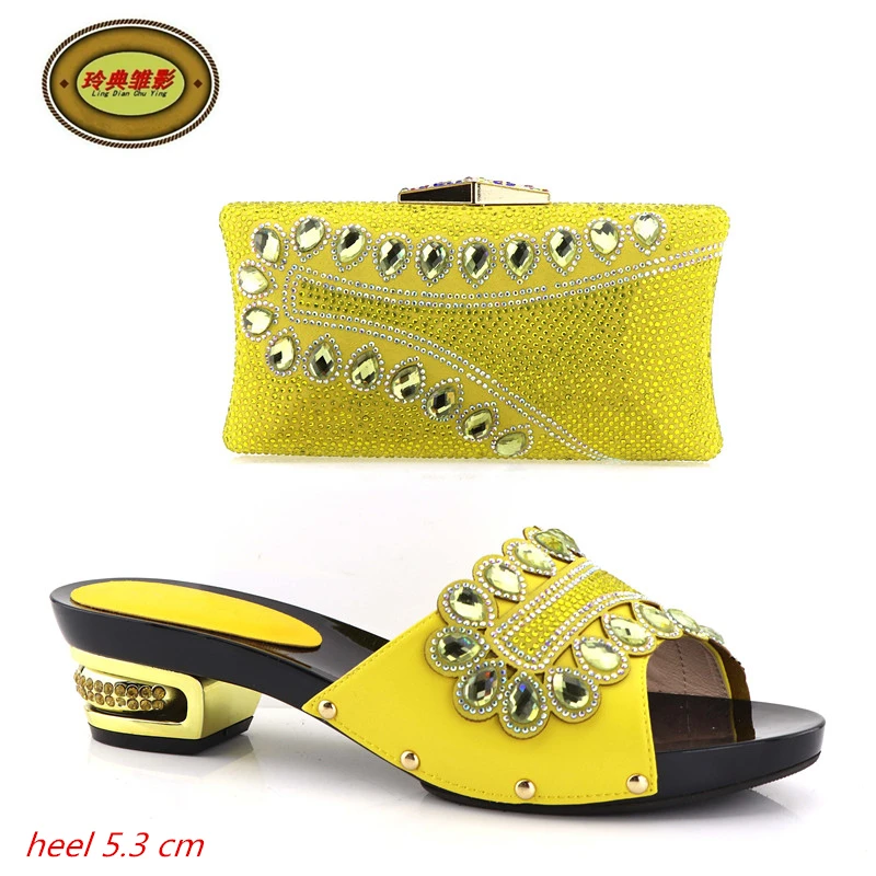 YH08 Yellow Gold Selling Fast African Style Wedding Shoes And Bag Set