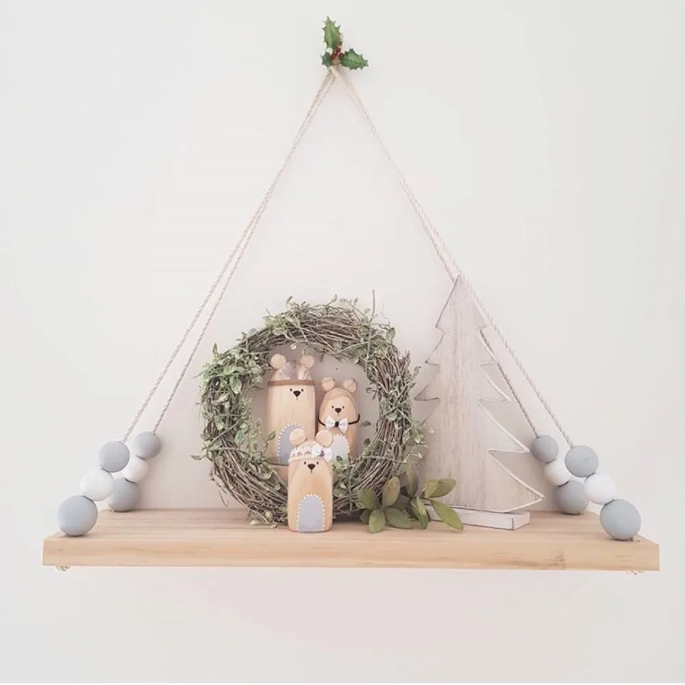 

D Home Decor DIY Wood Beads Hanging Shelf Kids Room Organizer Storage Shelves for Wall Room Decorative Wood Wall Shelf Racks