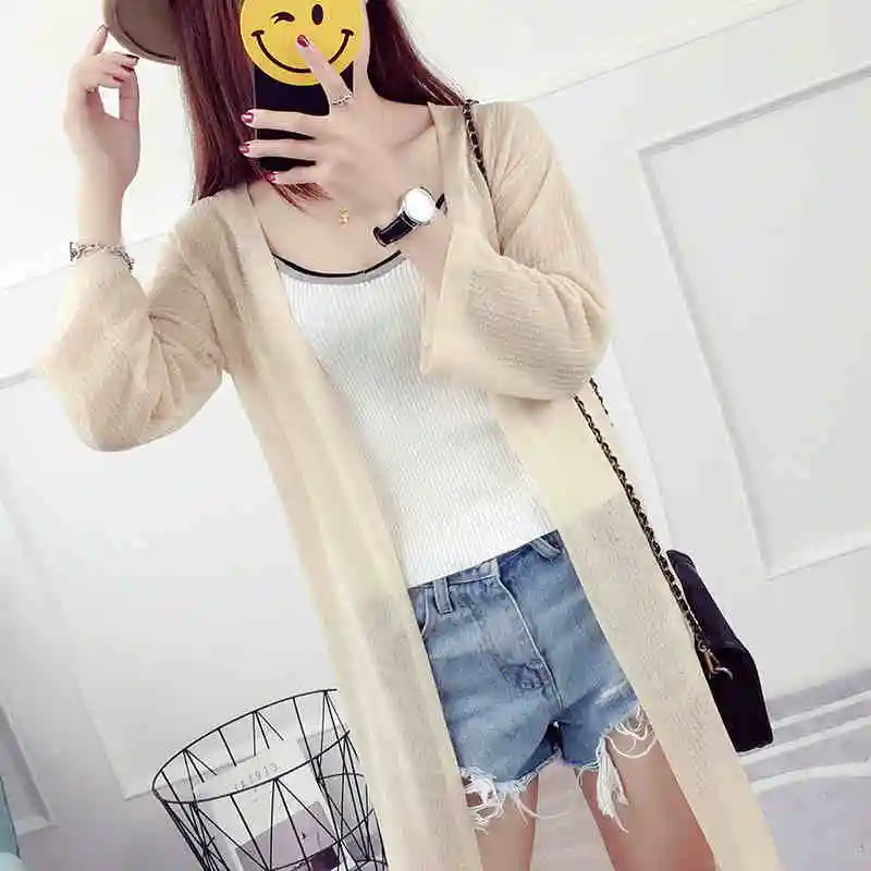 2018 summer new long section jacket sweater sunscreen cardigan women thin outside take ice silk air conditioning |