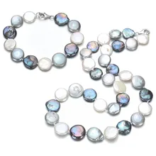 SNH 13 мм смешанные цвета монета жемчужина набор натуральный пресноводный жемчуг наборы ювелирных изделий 925 застежка из стерлингового серебра