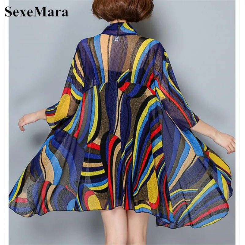 SexeMara 2019 New Summer Women Blusas Casual Loose Long Chiffon Kimono Cardigan Feminino Long Sleeve Plus Size Beach Cardigans