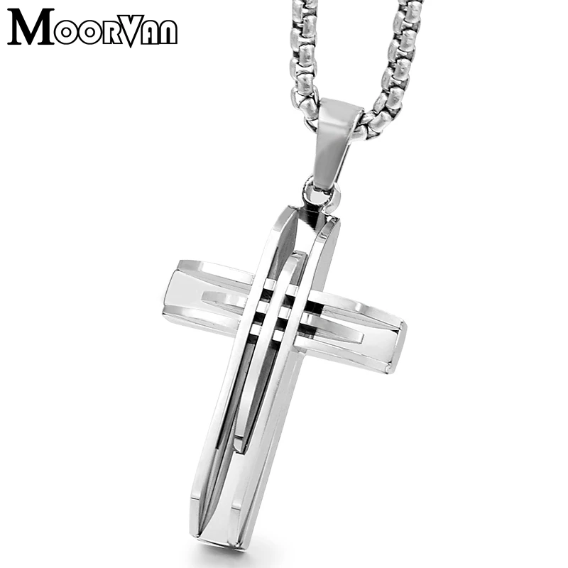 Moorvan, уникальный кулон с геометрическим крестом+ ожерелье, для женщин, рок, модный, нержавеющая сталь, bump, панк, распятие, ювелирные изделия для девочек VP285