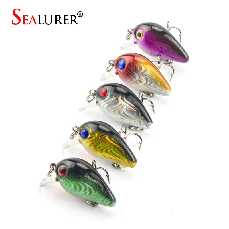 

SEALURER 5PCS/lot Fishing Lure 3cm 1.5g Hard Plastic Crankbait Wobblers Artificial Fishing Bait 10# Hooks Fishing Tackle