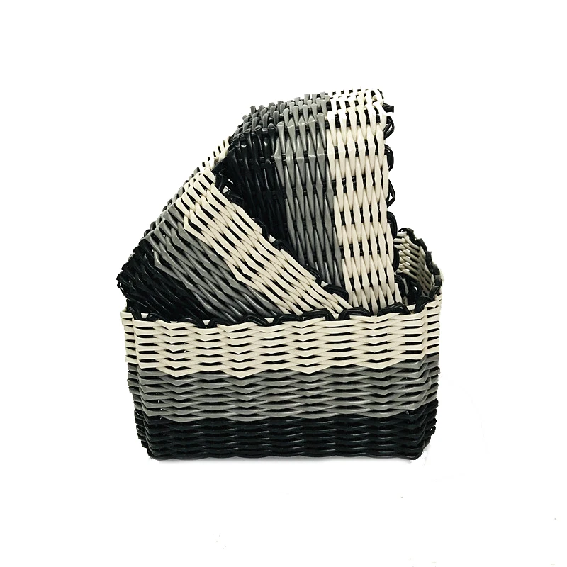 3PCs Handmade Woven Office Storage Box Plastic Waterproof Makeup Cosmetic Lipstick Mask Sundries Basket Desktop Organizer