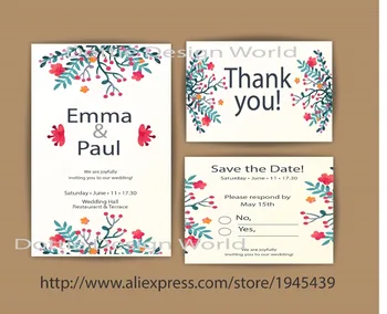 

14 pcs Wedding decoration watercolor flower Wedding invitation set Rustic Lace Wedding Invites with save the date Thank you card