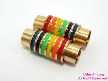 

6mm Rainbow leather clasp Neon stripe Light rose gold Round magnetic clasp RC189R