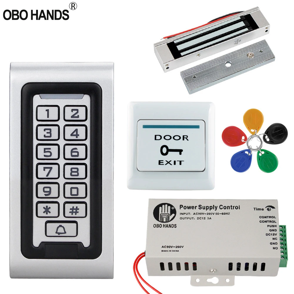 

Access Control System Kit 125KHz IP68 Waterproof RFID Keypad Metal Board + Electric Lock +Door Exit Switch Power Supply Outdoor