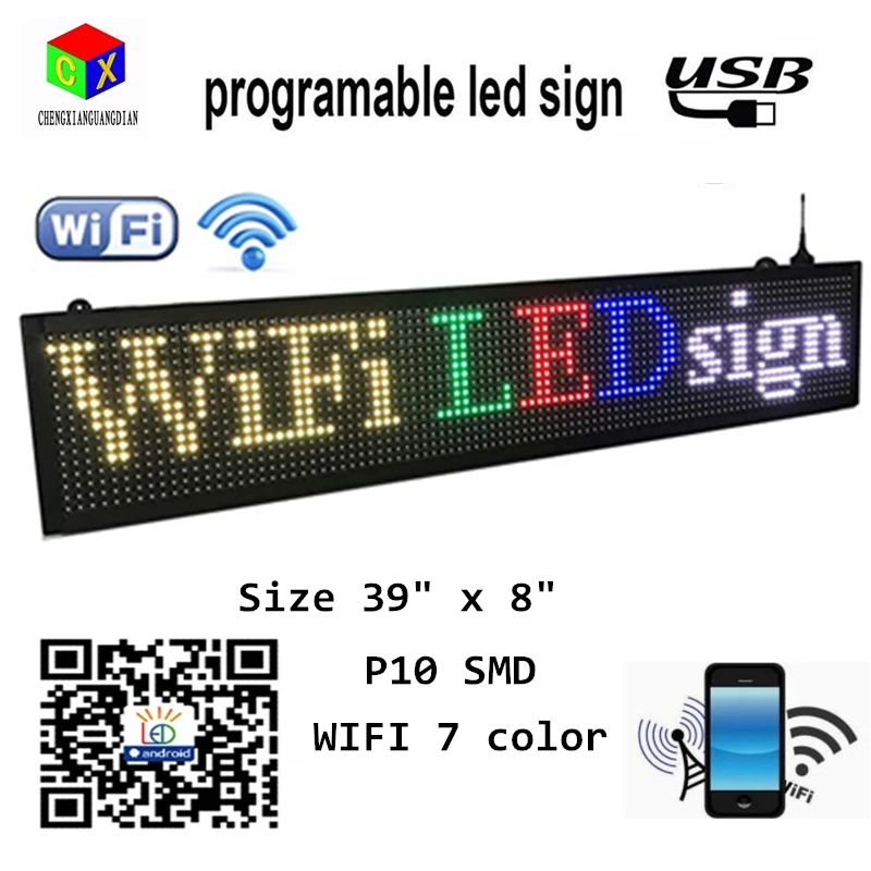 Wifi светодиодный 7 цветной знак для интерьера помещения 39 "x 8" с высоким разрешением P10 и новой технологией SMD. Идеальное решение для рекламы