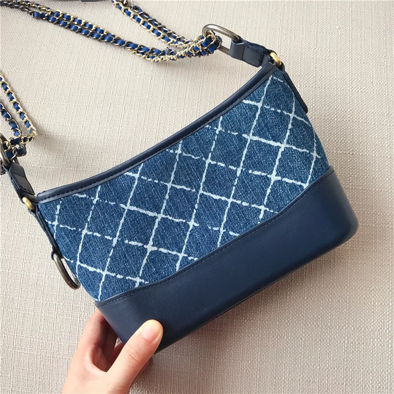 

free shipping new diamond lattice denim stray bag chain shoulder his multi-purpose female bag