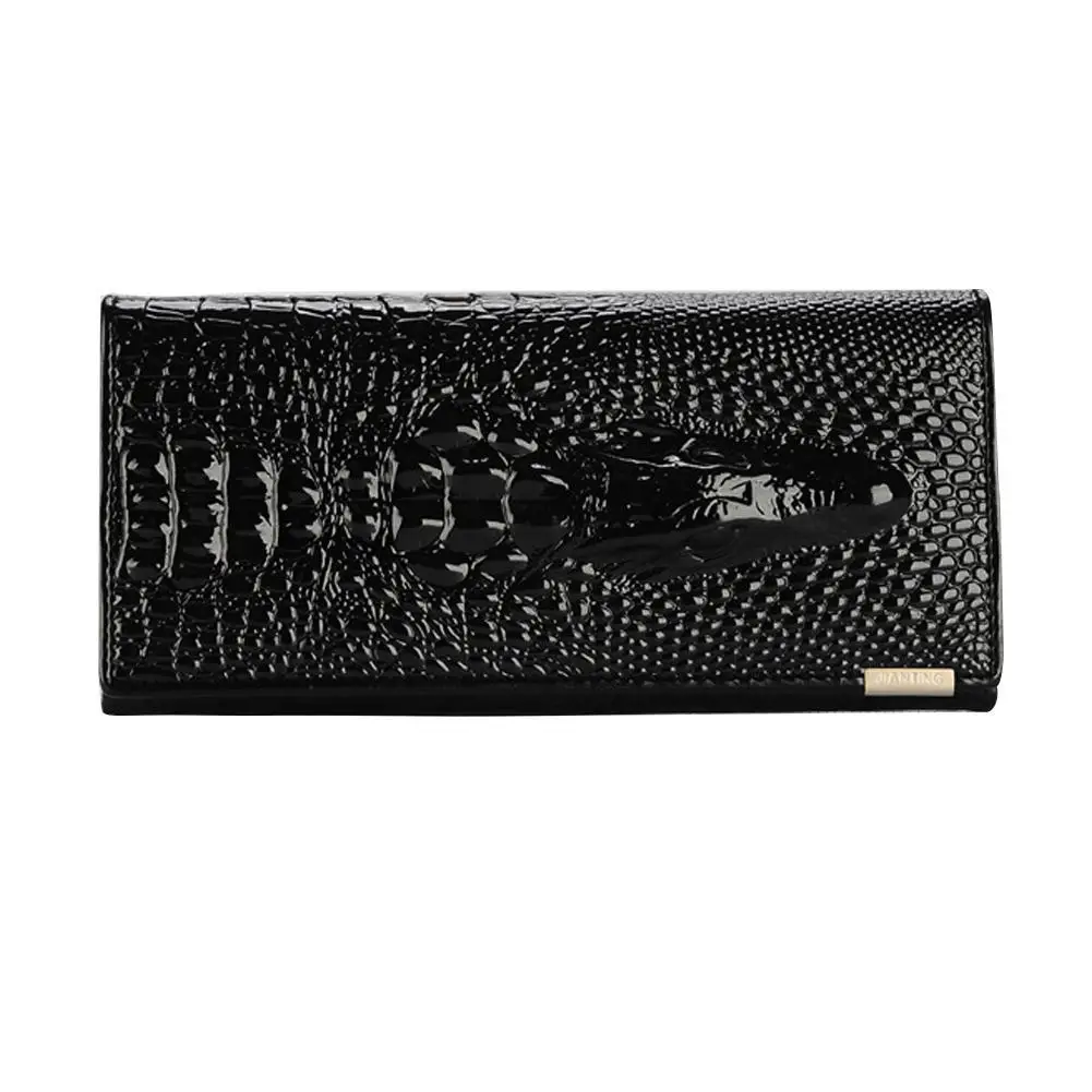 Женский кошелек из искусственной кожи, Повседневная сумка с принтом, с металлической пряжкой, длинный модный кошелек, вместительная сумочка для монет, клатч - Цвет: black