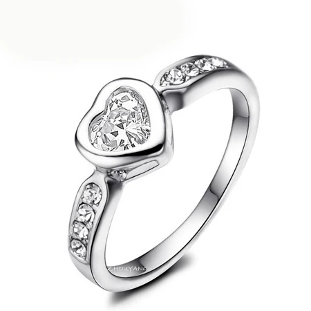 Кольцо из белого золота в форме сердца с австрийскими кристаллами|ring rose gold|crystal