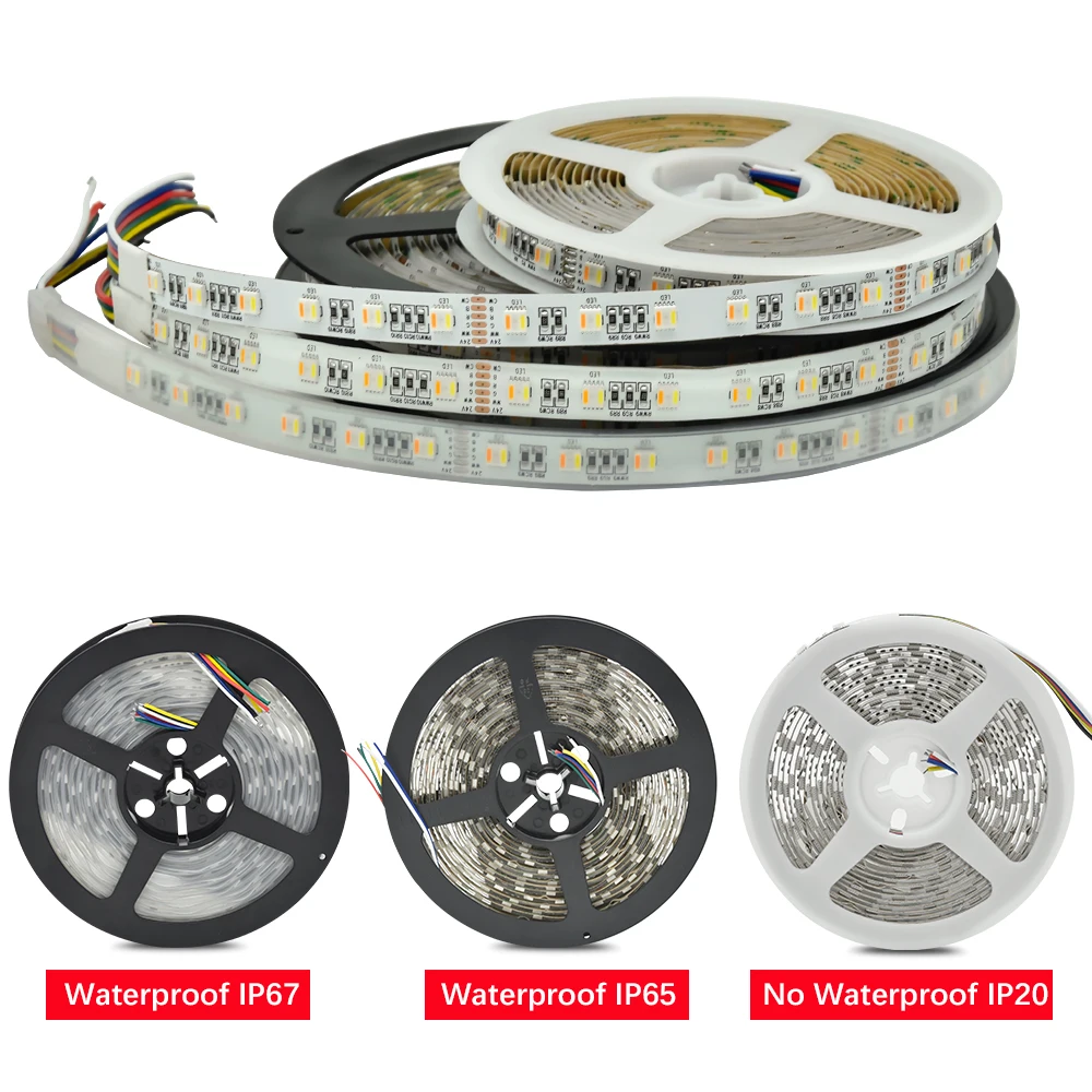 Светодиодная лента RGB + CCT 5050 60 светодиодов/метр 12 В 24 5 в 1 с чипами CW WW гибкая