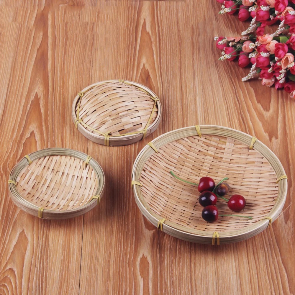 

13cm 20cm Dish Basket Tray Handmade Bamboo Bread Storage Practical Kitchen Basket Rattan Round Food Weaving Mini Container Fruit