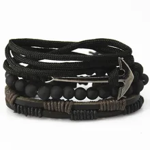 New Fashion Bead Leather Bracelets bangles for Woven 3 4 pcs 1 Set Multilayer Wristband Vintage