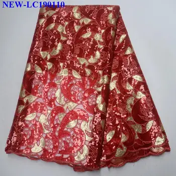 

Red embroidered sequins High Quality African embroidered french tulle lace fabrics for wedding dress organza lace fabric JS0-05