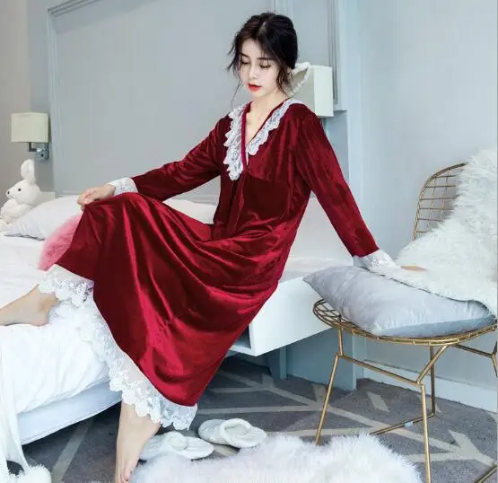 Женская ночная рубашка с длинным рукавом и V образным вырезом|nightgowns women|womans long sleeve