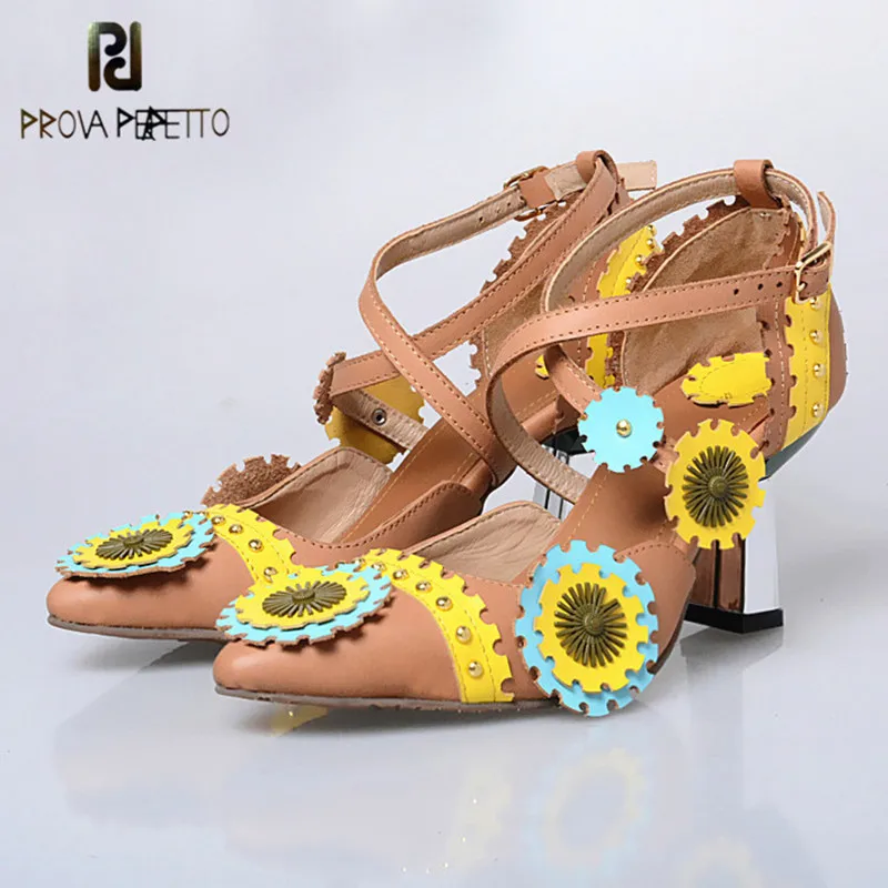 

Prova Perfetto Spring Gear Flower Decoration Pump Shoes Pointed Toe Spike High Heel Ankle Strap Woman Party Shoes