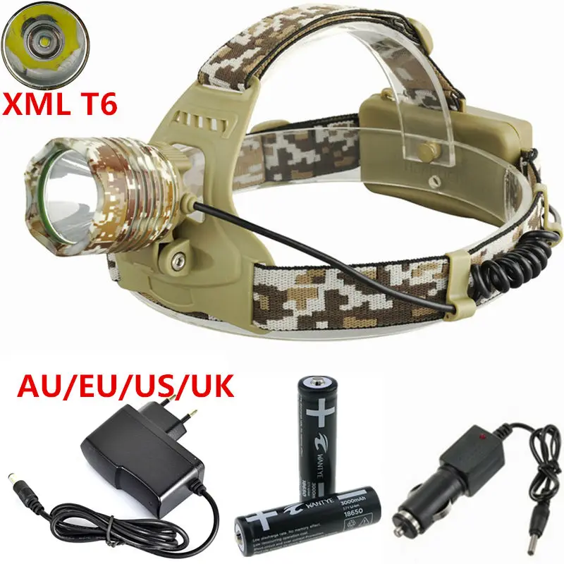 

XM-L T6 Powerful 2000 Lumen LED Rechargeable Headlight 3-mode Bike Light Led Headlamp for Hunting Camping
