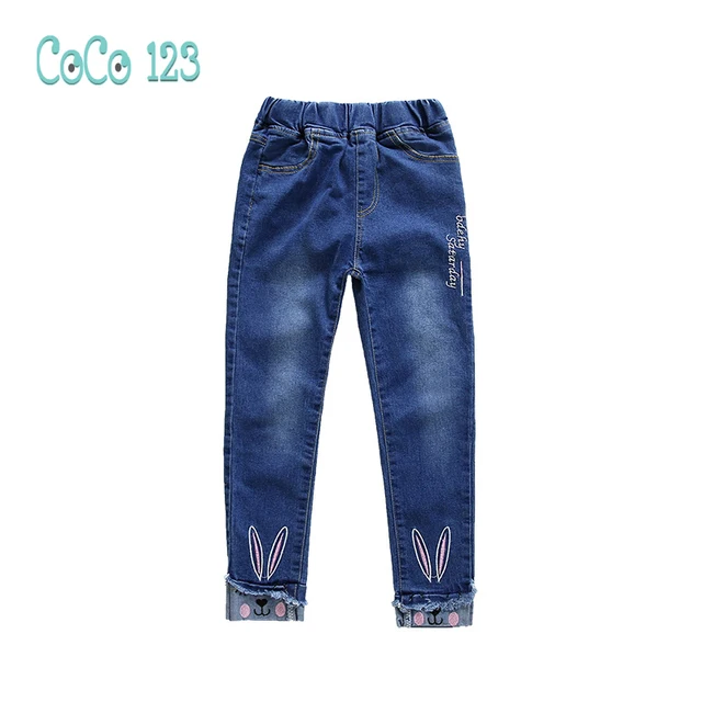 Spring Autumn Children Long Pants 2018 New Slim Skinny Girls Jeans Cute Rabbit Casual Kids Jeans for Girl Toddlers Teens Trouser