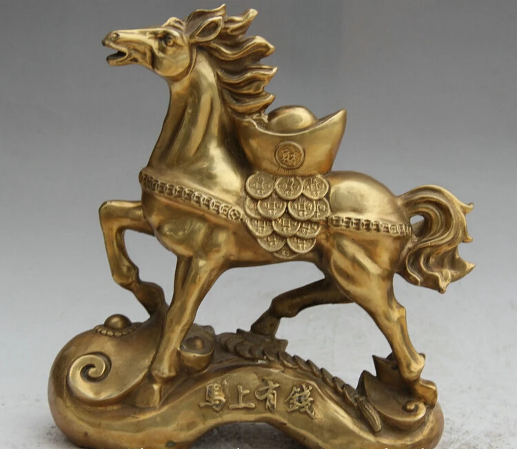

song voge gem S5862 12" Chinese Brass Folk Ru Yi Wealth success Zodiac Year Horse Statue sculpture