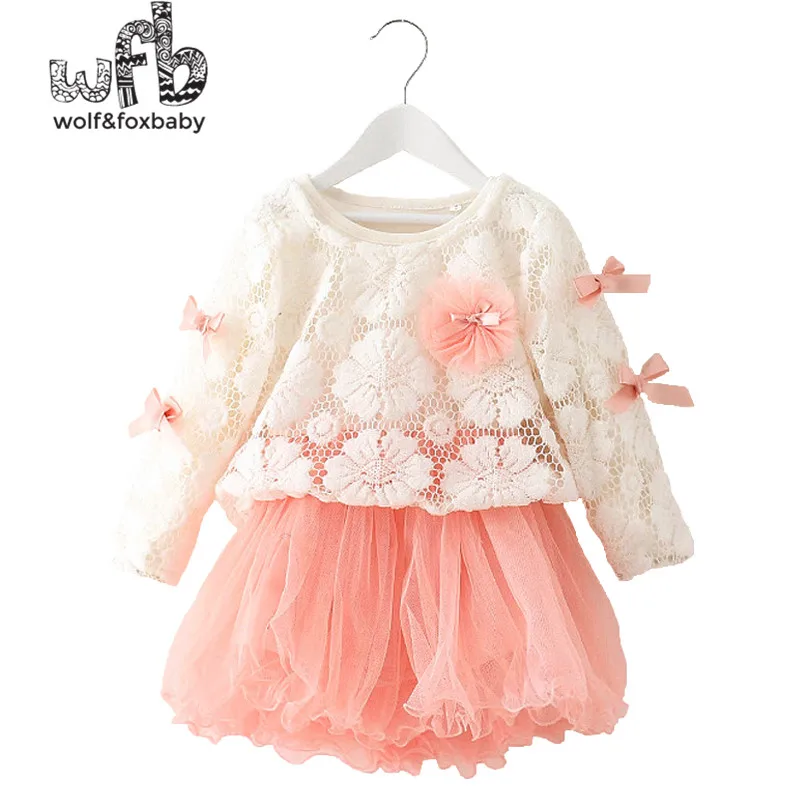 

Retail 0-3 years children's cotton long-sleeved dress girls network yarn princess dress spring fall autumn