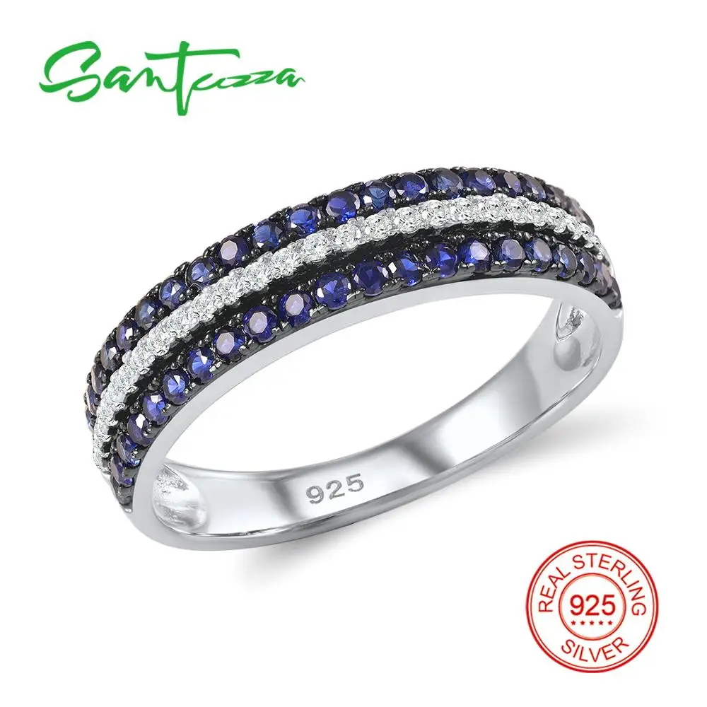 SANTUZZA серебряное кольцо для женщин, 925 пробы, серебряное модное круглое кольцо для женщин, кольцо с кубическим цирконием, вечерние ювелирные изделия