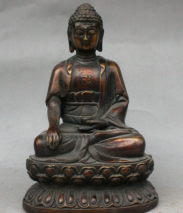 

7" Old China Palace Buddhism Temple Bronze Shakyamuni Tathagata Buddha Statue