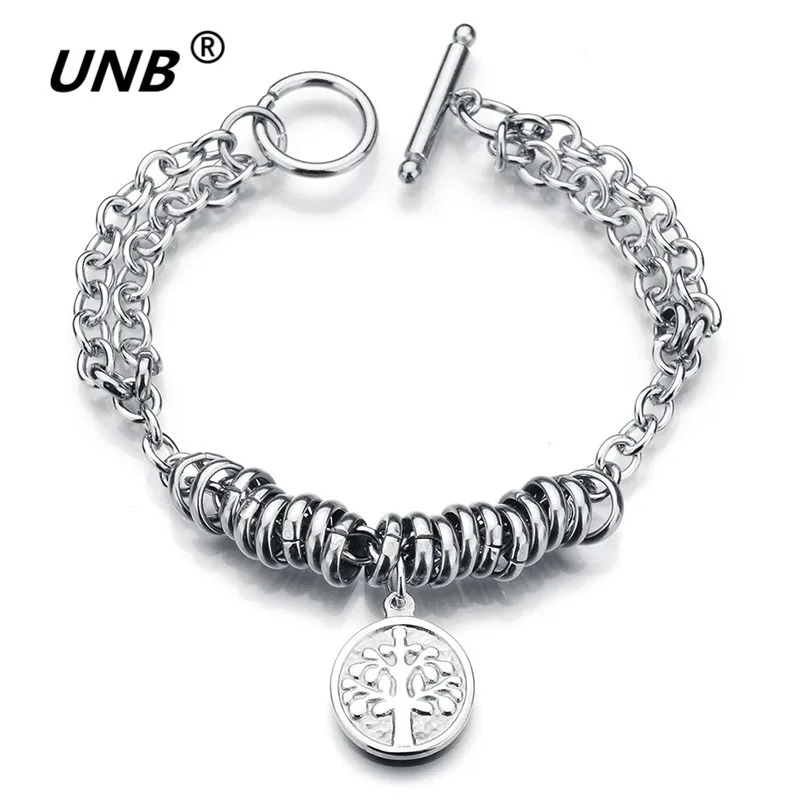 

UNB Tree of Life Charm Stainless Steel Bracelets For Women Boy Girl Friends Gifts Silver Plated Bangles&Bracelets homme rock