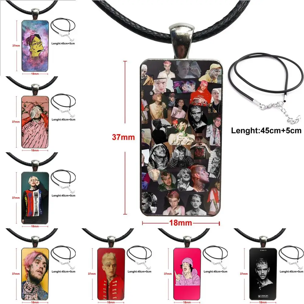 

Rap Lil Peep Cool Lil Bo Peep For Kids Beads Necklace With Steel Plated Glass Cabochon Choker Long Pendant Rectangle Necklace