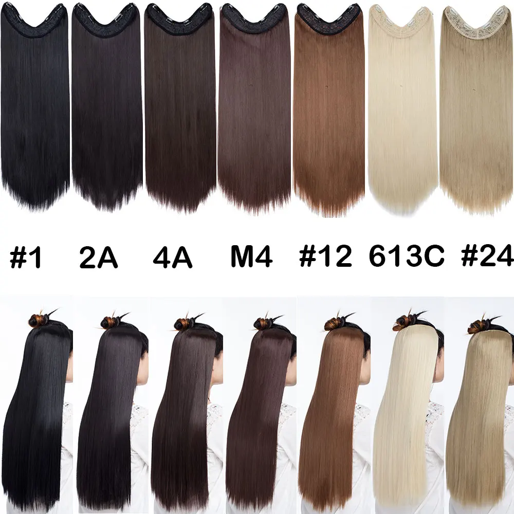 SNOILITE 26 дюймов длинные прямые волосы для наращивания синтетические 4 зажима ins цельные накладные волосы для женщин поддельные волосы половина парик черный коричневый