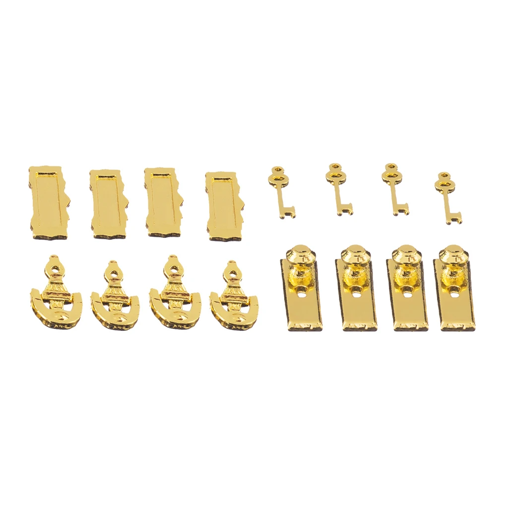 8Set 1/12 Scale Dollhouse Miniature Brass Handles Keys Set Door Knob Fittings & Knocker Mail Slot Letter Box