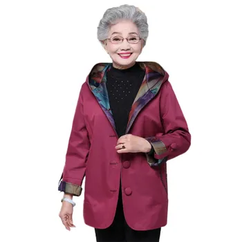 

spring Middle-aged women large size XL-5XL windbreaker mediun long hooded female coat fashion single-breasted Trench coat DT0232