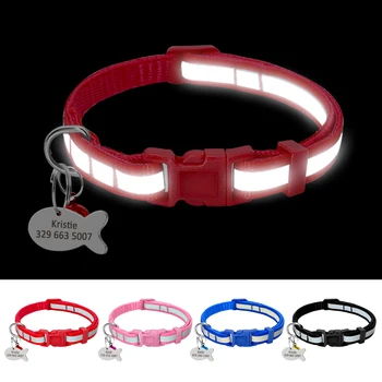 

Reflective Cat Dog Collar Personalized Nylon Cat Dog Collars Puppy Customized Collar Red Blue Black Pink