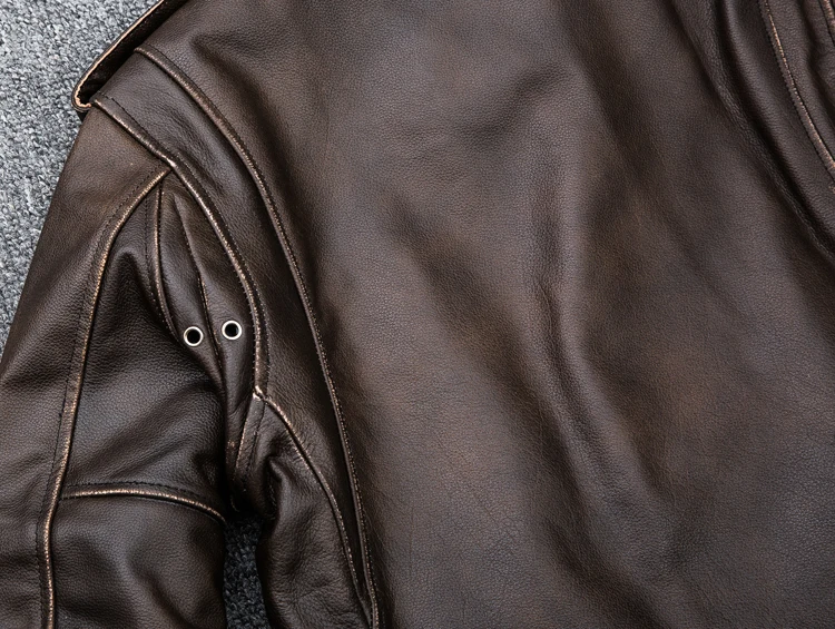 Vintage Brown Men Short Motorcycle Leather Jacket Plus Size XXXXL Genuine Cowhide Slim Fit Biker's Coat FREE SHIPPING