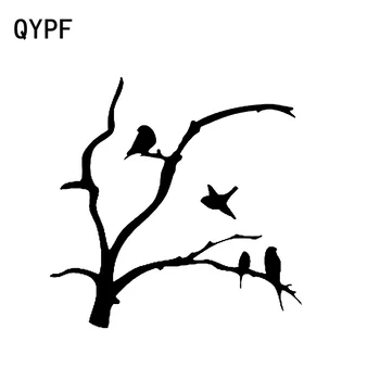 

QYPF 16.1cm*15.9cm Interesting Birds Characteristic Leaf Tree Charming Simple Vinyl Car Sticker Trend Window Decal C18-0474