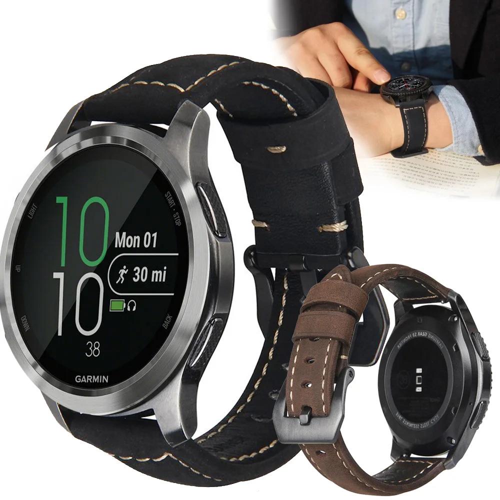

Genuine Leather Band Strap For Garmin Forerunner 645 / Vivomove HR /Vivoactive 3 Smart Watch Replacement Bracelet Belt Watchband