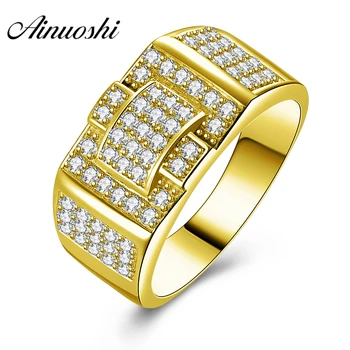 

AINUOSHI 14K Solid Yellow Gold Men Ring Fine Cross Design Cluster Ring Wedding Engagement Gold Jewelry Wide Wedding Male Band