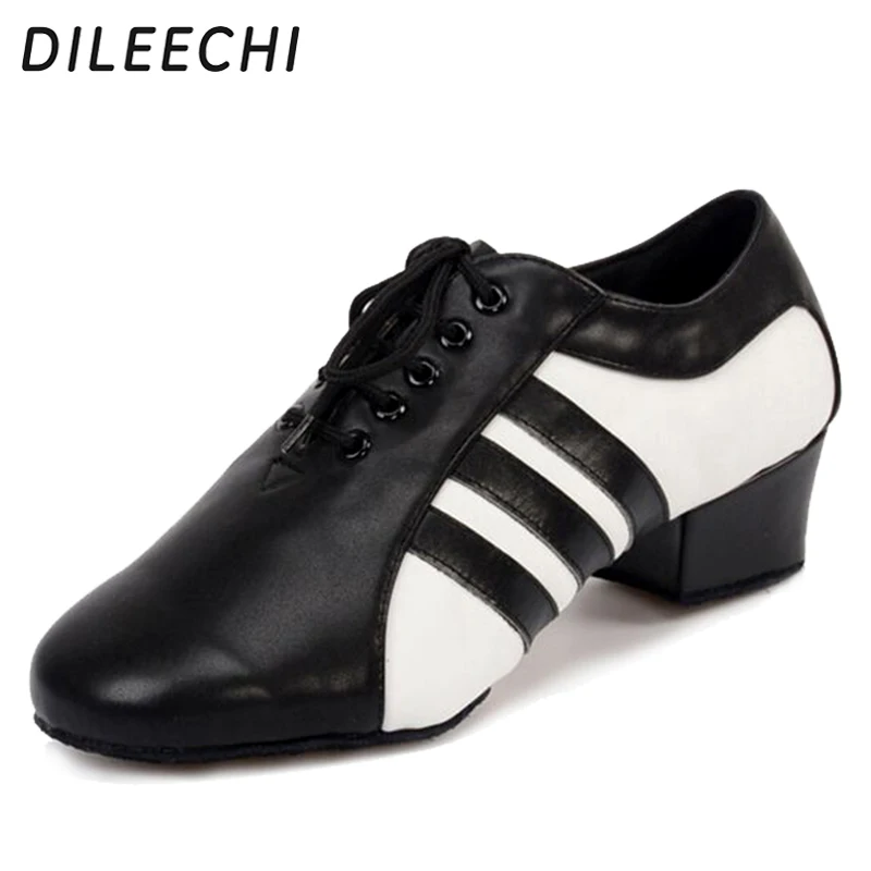 DILEECHI Latin dance shoes Men's genuine leather black soft outsole