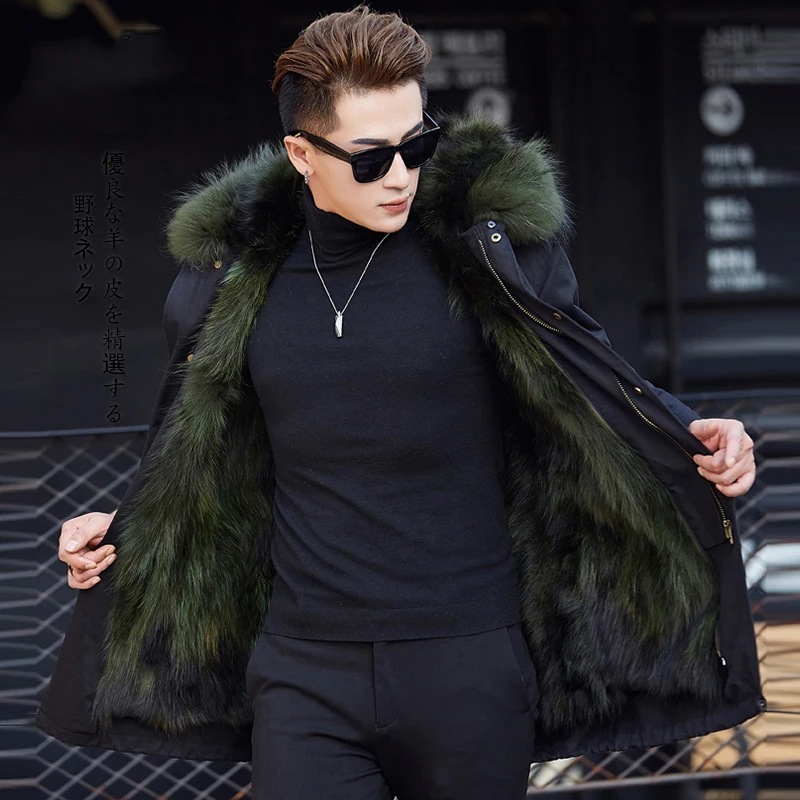 

Natural Raccoon Fur Coat Men 2019 New Winter Warm Thicked Jacket Casual Hooded Real Fur Overcoat Male Parkas Plus Size 4XL